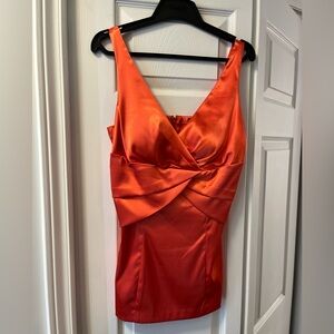 Tangerine satin tailored top le chateau late 1990.
